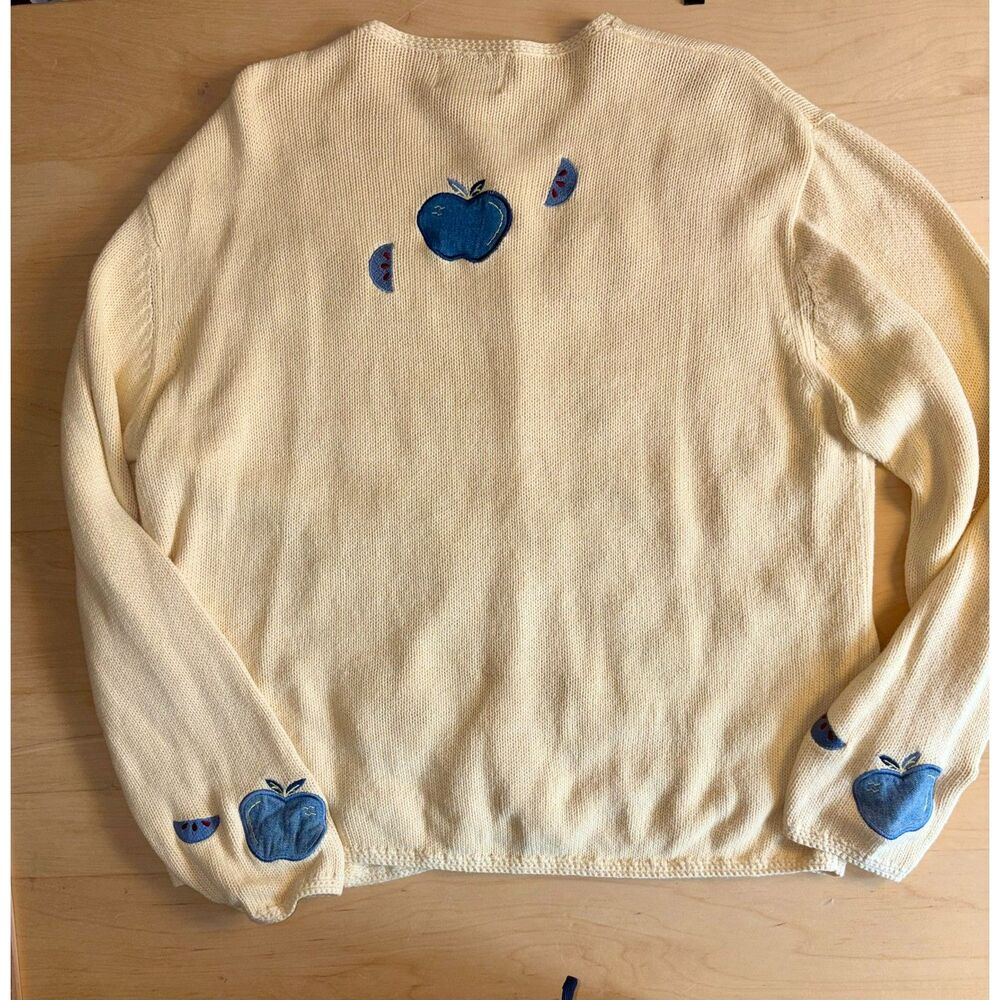 VTG 90s Apple Cardigan Butter Yellow Cottagecore Grandmacore Teacher XL - Picture 2 of 5